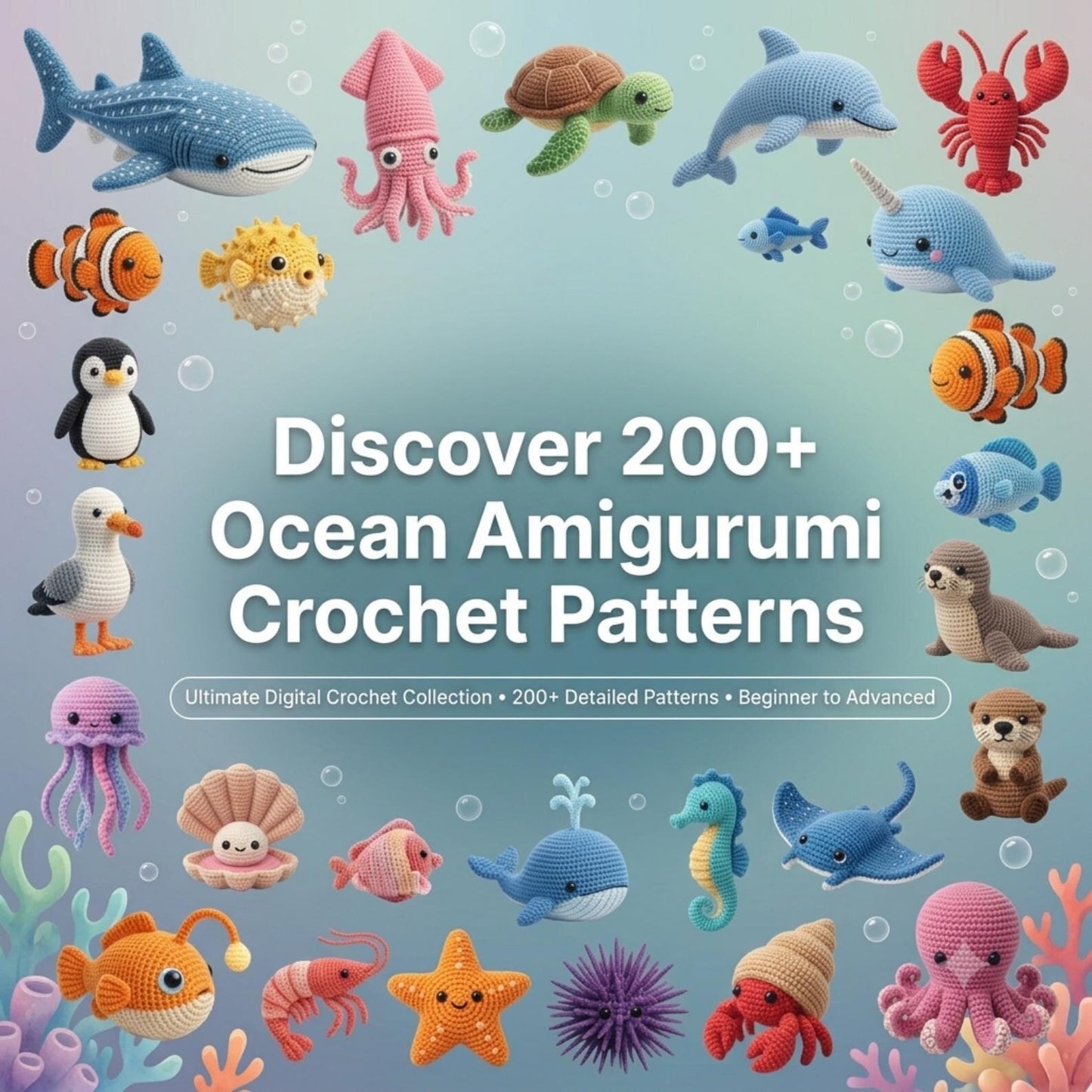 200+ Ocean Animals Amigurumi Crochet Pattern Bundle | sea creature PDF Collection